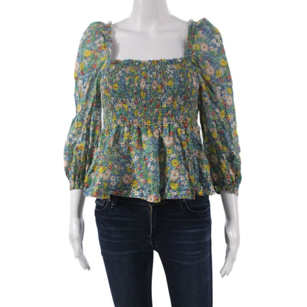 Birds of Paradis by Trovata Womens Floral Square Neck Blouse Size S